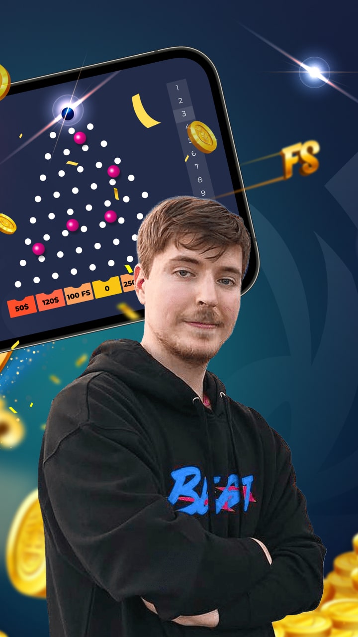 Promotional banner for Mr Beast Casino featuring the app interface displayed on a smartphone, surrounded by vibrant casino symbols like chips and cards, set against a lively casino backdrop with colorful lights and a festive atmosphere. The text on the banner reads Mr Beast CASINO, conveying an energetic and celebratory tone.